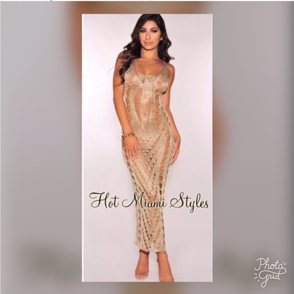 Hot Miami Styles Swim Hot Miami Styles Gold Meshswimsuit Cover Up